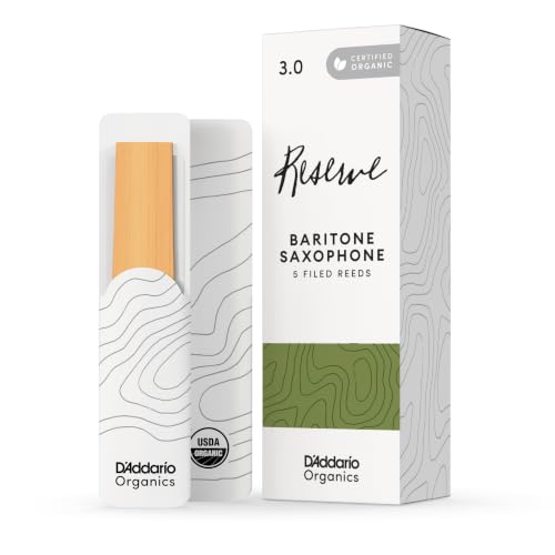 DAddario Organic Reserve Baritone Saxophone Reeds - Sax Reeds - Individually Sealed - 3.0 Strength, 5 Pack