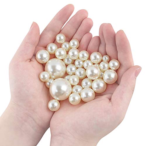 DomeStar Plastic Bead Pearls, 185 PCS 5 Sizes Assorted Pearls Bead Ivory Faux Pearls for Vase Filler Table Scatter Wedding Birthday Party Home Decoration