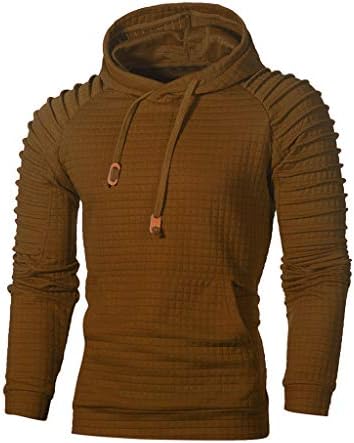 Xturfuo 2019 Spring Men's Plus Size Solid Color Pocket Plaid Long-Sleeved Hooded Drawstring Sweater Top