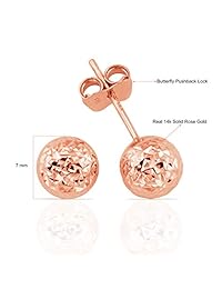 Pendientes de tuerca de oro macizo de 14 quilates con acabado martillado para mujeres y niñas.