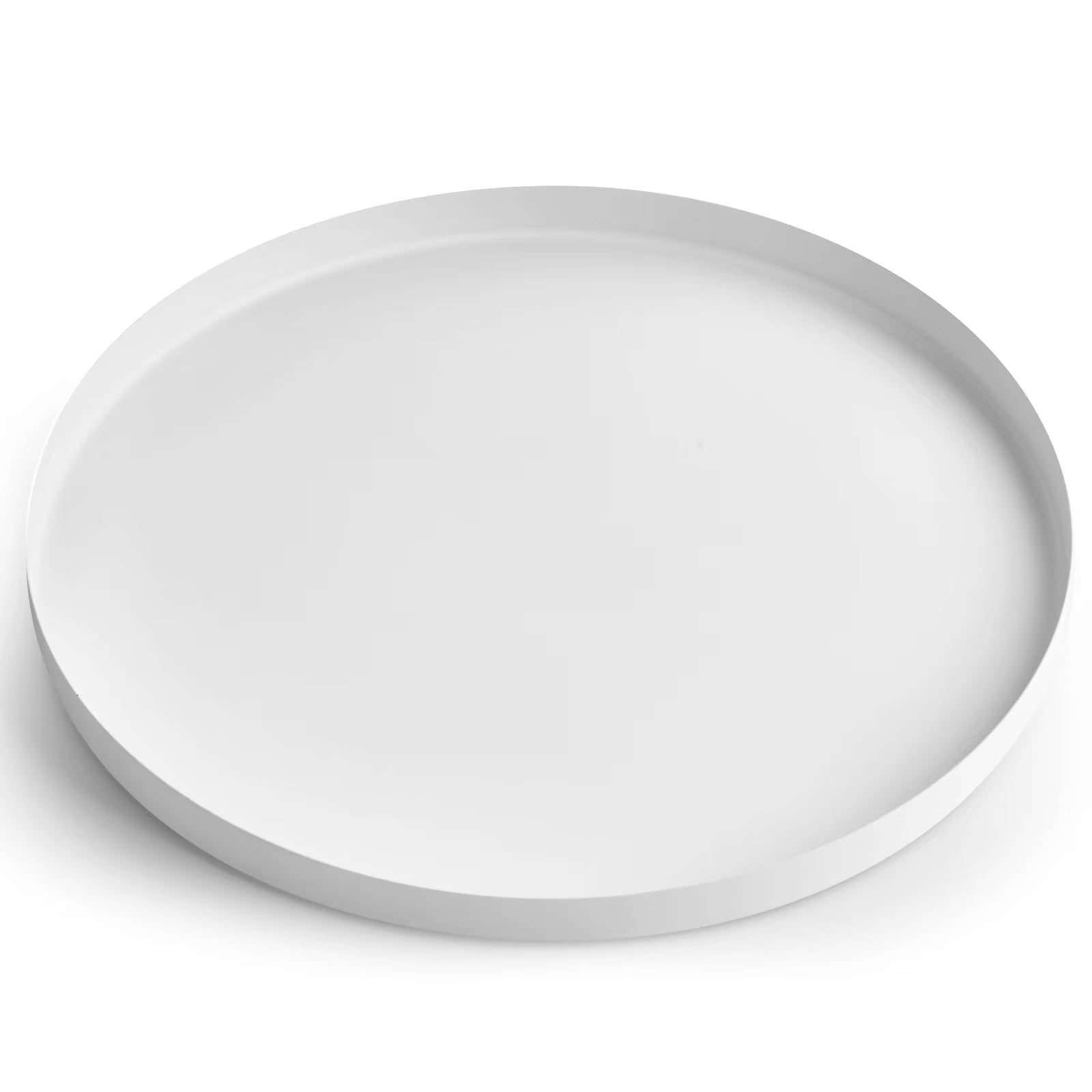 Yvttve White Round Tray Decorative Metal Serving Trays with Anti-slip Mats, Stainless Steel Circle Coffee Table Tray for Kitchen Counter, Centerpiece, Ottoman, Drinks (Ø 30 cm, White)