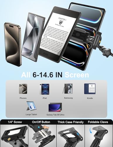 woleyi Tablet Stand Kitchen Desk [Suitable for Table and Mobile] Tablet Stand with Adjustable Metal Arm for iPad Pro 12.9 Air Mini, Galaxy Tab Ultra, Switch, 6-14.6 Inches