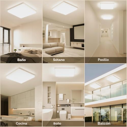 Luz de teto LED 48 W: Candeeiro de teto LED moderno 3000 K 3000 cm, luz de teto LED 4800 lm para quarto, casa de banho, cozinha, sala de estar, varanda, quadrado, branco