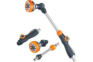 HICKS RIDGE FARM Hicks Ridge - Heavy Duty Watering Wand - 180° Rotating Head - 18-inch Metal Long Hose Nozzle Sprayer - Wand with Thumb Flow Control - Perfect for Hanging Baskets, Shrubs, Seedbed, Garden, and Lawn