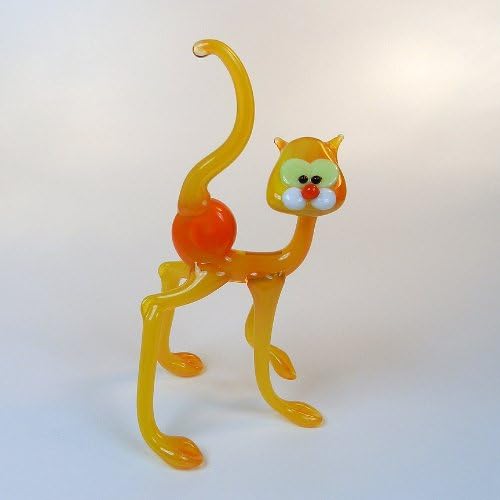 Hand Blown Glass "Murano" Art Figurine Yellow Cat # 6706