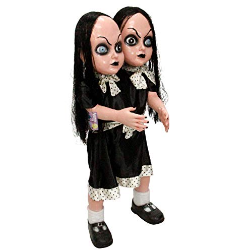 Freaky Dolls Costumes - Halloween Haunters Life-Size Standing 2 Headed Girl Doll Gothic Siamese Twins Prop