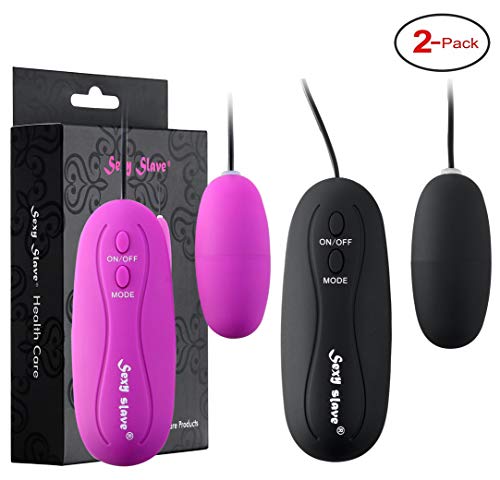Sexy Slave Wired Remote Control 12-Frequency Bullet Vibrators – Waterproof Vibrating Love Egg (Pack of 2, Black and Purple)