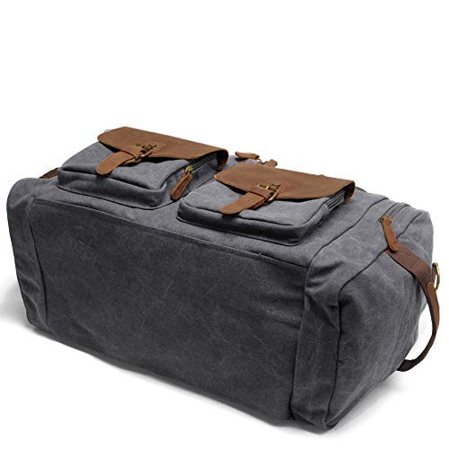Kemy's Canvas Duffle Bag for Mens Oversized Overnight Bag Weekend Duffel Weekender Travel Bags Leather Doufle Gym Carryon Airplanes Carry On Luggage Large Easter Gifts Grey