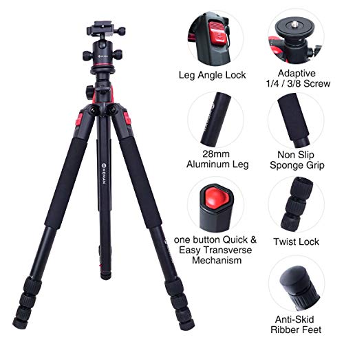 Moman Camera Tripod with Telescopic Horizontal Column Arm and Ball Head for Macro Shoot/Overhead Photography/Travel / DSLR Camera Video Camcorder
