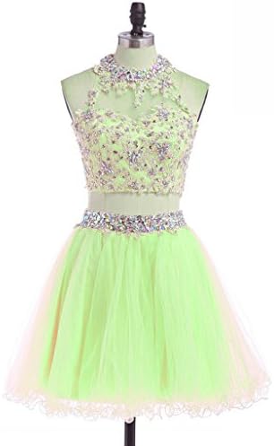 CuteShe Women's Short Halter Two Piece Prom Homecoming Dresses mint US Size 2