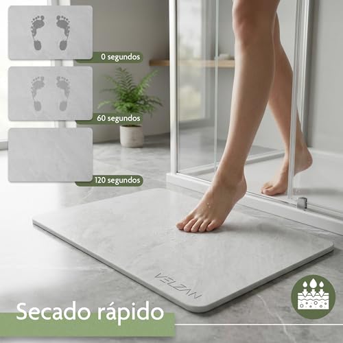 VELZAN Diatomite Bath Mat 60 x 40 cm – Non-Slip, Quick-Drying, Absorbent – Versatile for Bathroom, Kitchen and More. Stone Bath Mat.