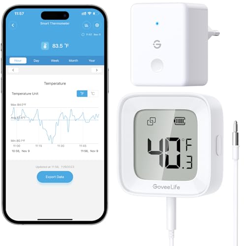 GoveeLife Kühlschrank Thermometer WLAN mit Digital & Alarm App, 1er-Sensor