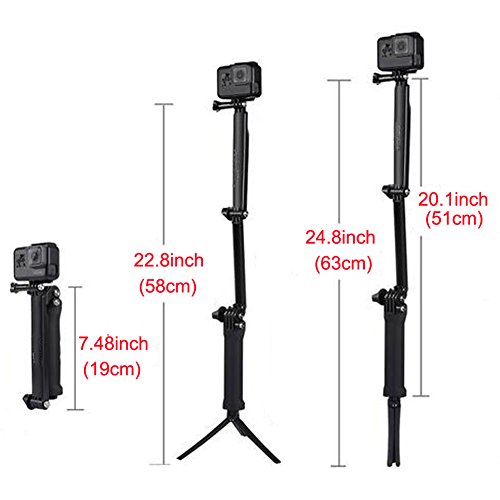 3-Way Selfie Stick, Walway Foldable Extendable Handheld Grip Arm Monopod Pole Tripod for GOPRO HERO 6/ 5/ 5 Session/ 4 Session/ 4/ 3+/ 3/ 2/1 and Action Cameras with Long Handle Screw