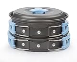 SkyWalkSurvival 10-Piece Camping Cookware Mess Kit including Collapsible Aluminum Pot, Pan, Spork and Bugout Bag