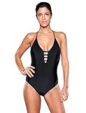 Women's Halter Cutout Plunging V Neck One Piece Swimsuit Sexy Backless Swimwear