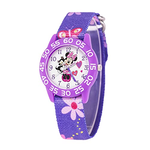 Disney Minnie Mouse Kids' Bezel Stainless Steel Time Teacher Analog Nylon Strap Watch