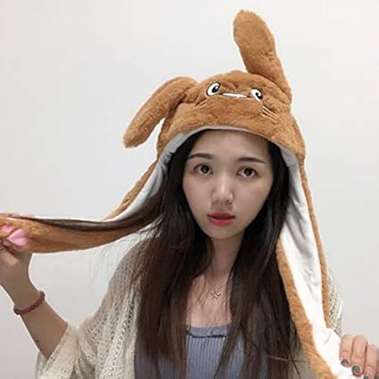 Thboxes Girl Women Cute Funny Cartoon Hat with Moving Ears for Summer (Brown) 60cm Without Light