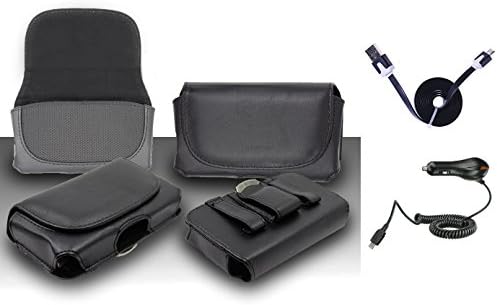 Premium Black Leather Design Horizontal Leather Belt Case Clip Holster Pouch Cover Suitable For ZTE Rapido LTE Z932L / Z932C (Fit for Single Phone With Thin Case or Back Cover Together) + Car Charger + 1 of 1M/3Feet Stylish Micro USB To USB 2.0 Data Sync Charger Flat Cable