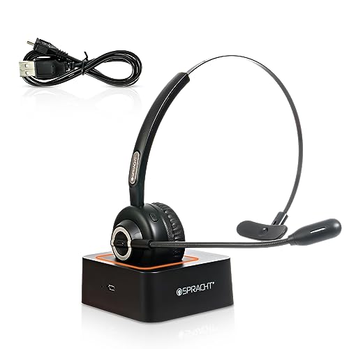 Spracht Wireless Bluetooth Mobile Office Single Ear Headset with Base, Adapter, and USB Cable | BT Headphones with Microphone | Trucker Headset Bluetooth Noise Canceling (ZumBT)
