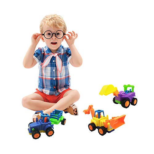 Scientoy Toy Cars, 7 pcs Construction Vehicles, Friction Power Cars Set for Kids, Excavator, Bulldozer,Tractor, Dump Tuck,Cement Mixer Toy Truck, Roller, Best Car Toys for 1 2 3 Year Old