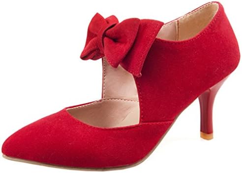 ENMAYER Womens Suede High Heel Pumps With Bowtie Party Dress Court Shoes Mary Janes
