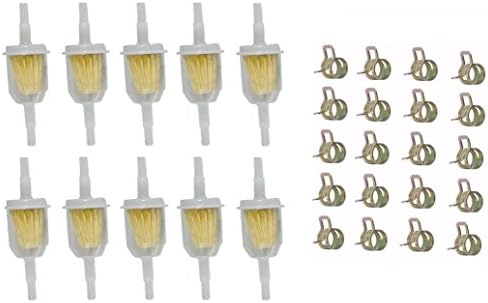 10 UNIVERSAL 1/4" X 5/16" GAS INLINE FUEL FILTERS &amp; 20 SPRING FUEL LINE CLAMPS