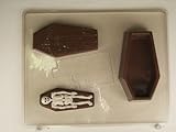 Wooden casket box w/ lid & skeleton piece H078 Halloween Chocolate Candy Mold