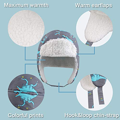 2 Trapper+Waterproof+Toddler+Ushanka+Dinosaur