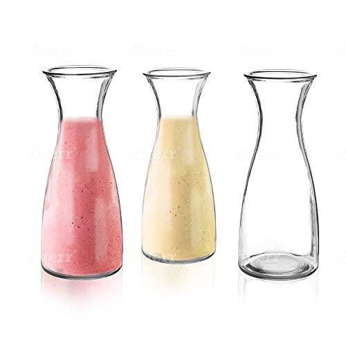 3-Piece Glass Carafe Set - 1 Liter Pitchers for Party - 10 Inch Tall Jugs- Water or Milk Bottles