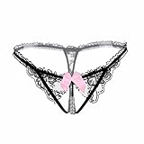 Defline Women Sexy Lace Thong Fancy Panties Pearl Massage Underwear T-Back Open Crotch Lingerie Tanga