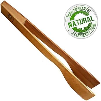 MoonWood Wooden Toaster Kitchen Tongs 12 Inch - Large Wood Tongs Utensils for Cooking and Holding, Toast, Bacon, Muffin, Bagel, Bread %100 Natural Beechwood