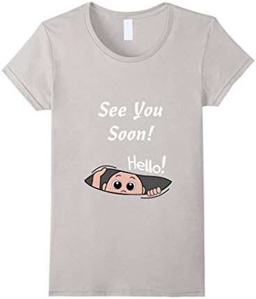 Women's Women's See You Soon Peeking Baby Pregnancy Tshirt Medium Silver