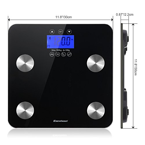 Digital Body Weight Scale, Body Composition Analyzer Health Monitor with Large Backlit Display, 7 Accurate Metrics Measurements, 396 pounds (Black)