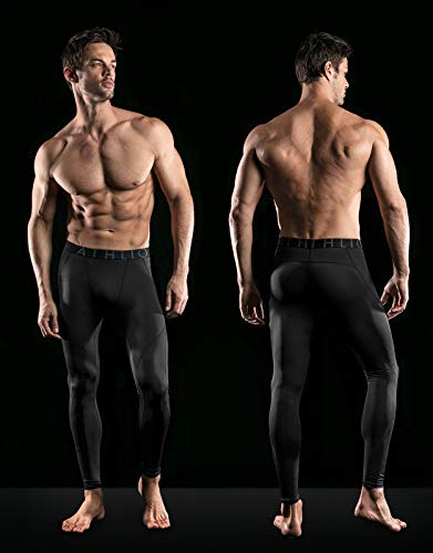 ATHLIO Men's Cool Dry Compression Pants Active Sports Baselayer (Pack of 2), 2pack(blp05) - Black/ Navy, Large