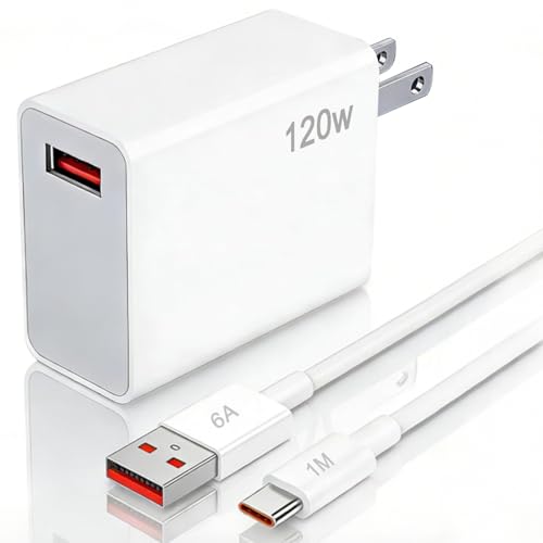 Rantuia Cargador 120W para Xiaomi con Cable USB C 6A 1M, Carga Rápida Turbo Tipo C Compatible con Xiaomi 15/14/13/12/11 Pro, 14T/13T/12T y Redmi Note K80/K70/K60/K50/13