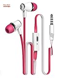 iMujin TropiFit In-Ear Earbud Headphones (Rose Pink) with Microphone Mic – Universal 3.5mm Stereo HD Stereo Sound Headsets - Sport Ergonomic Comfort & Secure Fit Earphones Rose