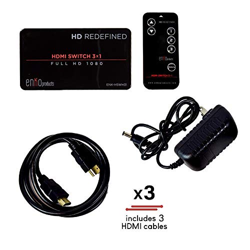 enKo 3 Ports HDMI Switch Hub 3x1 Switch Splitter Includes IR Remote Supports Full 1080P 3D Player - Thumbnail 3