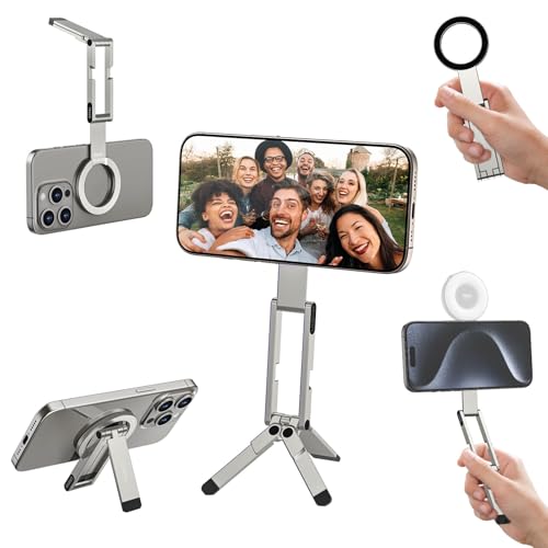 ULANZI MA60 Magnetic Phone Tripod Stand for iPhone - Aluminium Smartphone Mini Tripod Pocket Cell Phone Stand Strong Magnet Quick Mount Compatible with iPhone 16 15 14 13 13 Series, Silver
