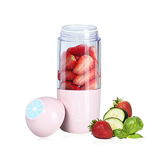 Portable Smoothie Blender, Carry360 USB Rechargeable Juicer Cup Travel Blender Small Personal Shake Blender Ice Blender Fruit Mixing Machine for Home/Office/Outside (Pink)