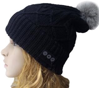 Langder Wireless Bluetooth 4.0 Beanie Hat Pom Bom Music Knitted Cap ball with Headphone Headset Earphone Stereo Speakers and Mic Hands Free for Outdoor Sport Jogging Skiing Snowboard- Black