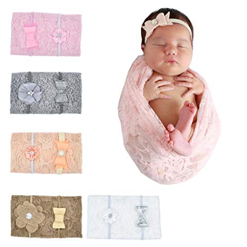 DREAMVAN Fashion Floral Lace Wrap and Headband Set Photograph Prop Bath & Hooded Towels