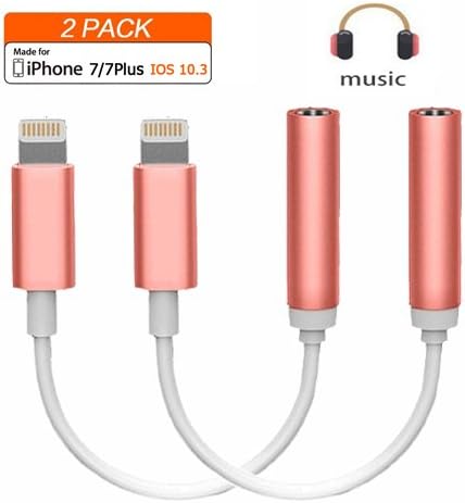 Ecohstar Lightning Adapter 2Pack , Lightning Connector to 3.5mm Headphone Earphone Extender Jack Adapter Convenient and Suitable for iPhone /7/7 Plus(IOS 10.3)(Rose gold)