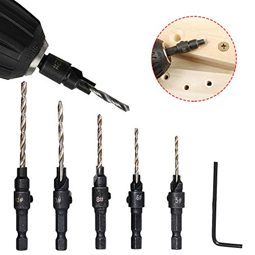 KingBra Juego de 6 brocas avellanadas de acero de alta velocidad, 5, 6, 8, 10, 12 mm, ajustable, de cambio rápido, con… - Imagen 7