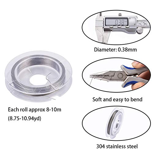 DanLingJewelry 10Rolls 0.38mm/Gauge Tiger Tail Wire Craft Jewelry Beading Wire On Spool 8.7-10.9yard/26.2-32.8feet/8-10m/roll Stainless Steel Color