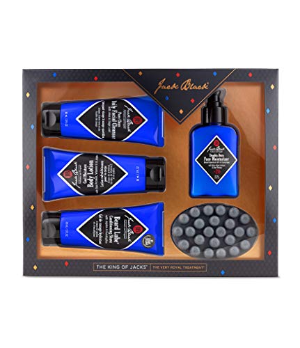 Jack Black – The King of Jacks – Pure Clean Daily Facial Cleanser, Double Duty Face Moisturizer SPF 20, Cool Moisture Body Lotion, Beard Lube Conditioning Shave and Charcoal Body Bar, 5 Piece Set
