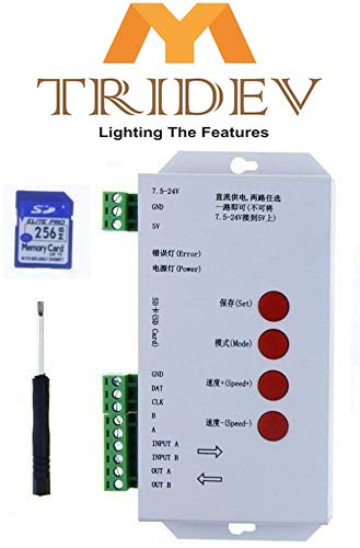 TRIDEV TRADERS DC3-24V T1000S SD Card LED Pixel RGB Full Color Controller for WS2812B 6803 WS2811 Strip Light (White)