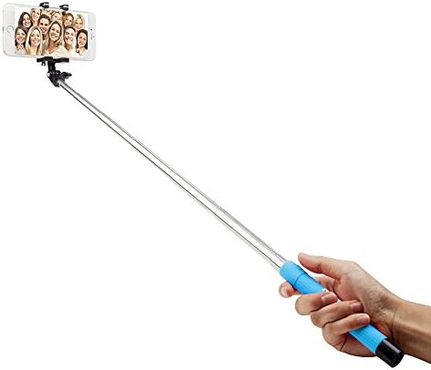 Cellfy® | Foldable Self Portrait Monopod Selfie Stick With Phone Holder and Built-In Cord Bluetooth Remote Shutter for iPhone, Samsung and Android Smartphones - Compact Size|Foldable (Blue)