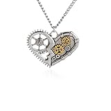 AOLO Vintage Silver Heart Pendant Necklace Gear Charm Steampunk Necklaces