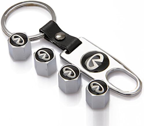 Alichee Car Wheel Tire Valve Caps Tyre Stem Air Caps Keychain Combo Silver Set for Infiniti Accessories