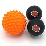 WOD Nation Massage Ball Set - 2 Solid Rubber Lacrosse Balls and 1 Trigger Point Deep Tissue Spiky Ball - Perfect for Self Myofascial Release - Includes a Convenient Travel Bag (Orange & Black)